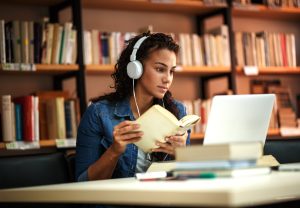 A student studying in the library.